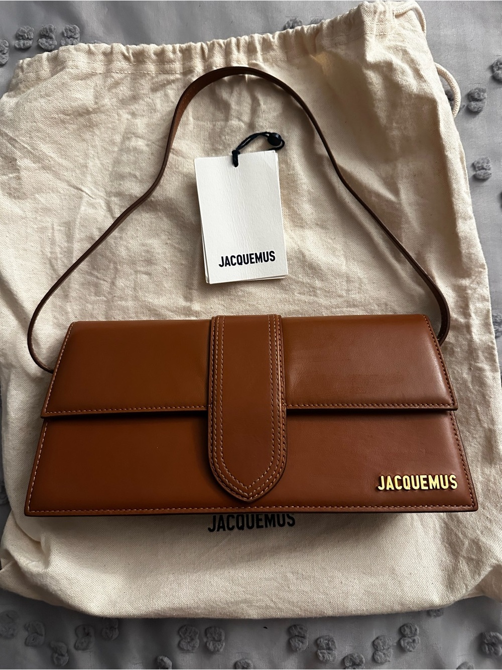 Jacquemus Tan Brown Leather Shoulder Bag with Gold Logo